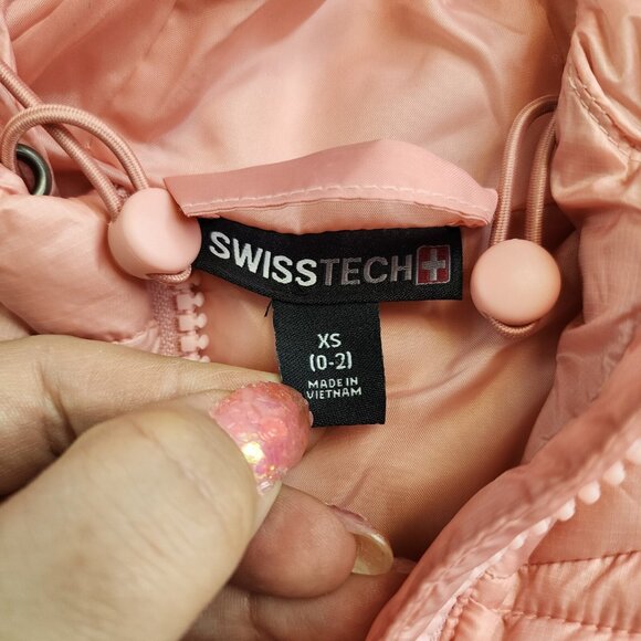 Swiss Tech Puffer Coat Jacket XS Pink Long Line Zip NEW Pockets Water Resist - Picture 6 of 10